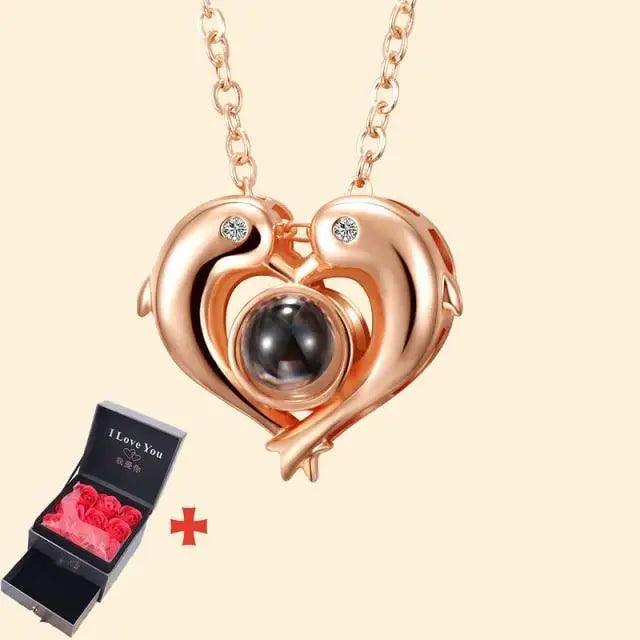 Rose gold heart bird pendant necklace with dark orb, 2-piece necklace and gift box set on Tampa Home & Garden Store