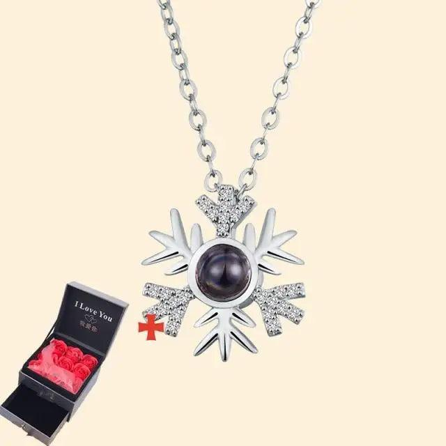 Stevvex snowflake pendant necklace with dark pearl centerpiece and crystal accents gift box on Tampa Home & Garden Store