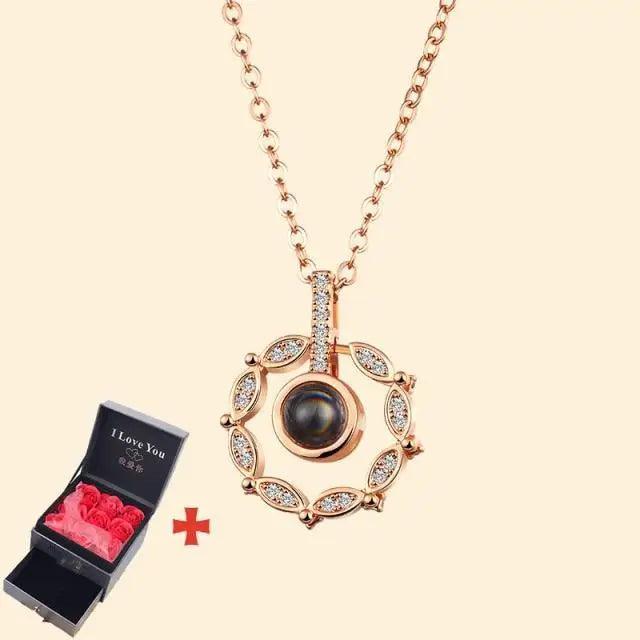 Stevvex rose gold pendant necklace with diamond circle and dark pearl, pink rose gift box on Tampa Home & Garden Store