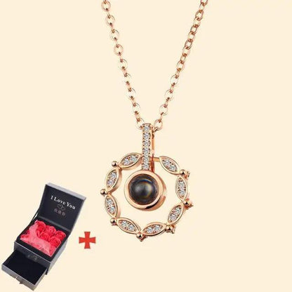 Stevvex rose gold pendant necklace with diamond circle and dark pearl, pink rose gift box on Tampa Home & Garden Store