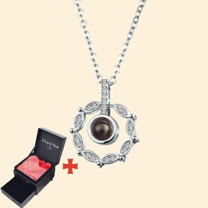 Stevvex pendant necklace with circular crystal frame and dark pearl, silver-tone chain; gift box on Tampa Home & Garden Store