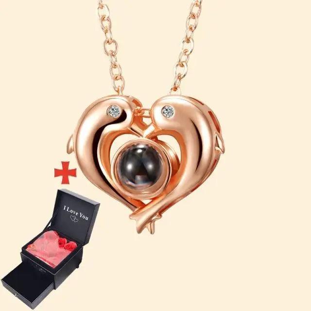 Stevvex rose gold heart pendant necklace with crystal accents and black orb centerpiece gift box on Tampa Home & Garden Store