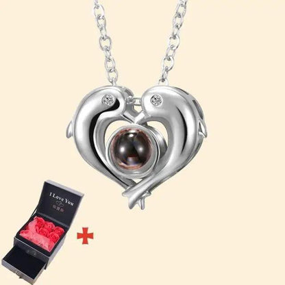 1 silver-tone heart pendant necklace with twin swans and pearl; 1 pink rose gift box on Tampa Home & Garden Store