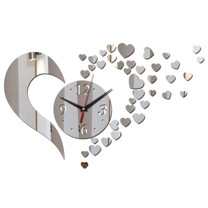 Stevvex wall clock with mirrored acrylic heart accents and 3D frameless design on Tampa Home & Garden Store