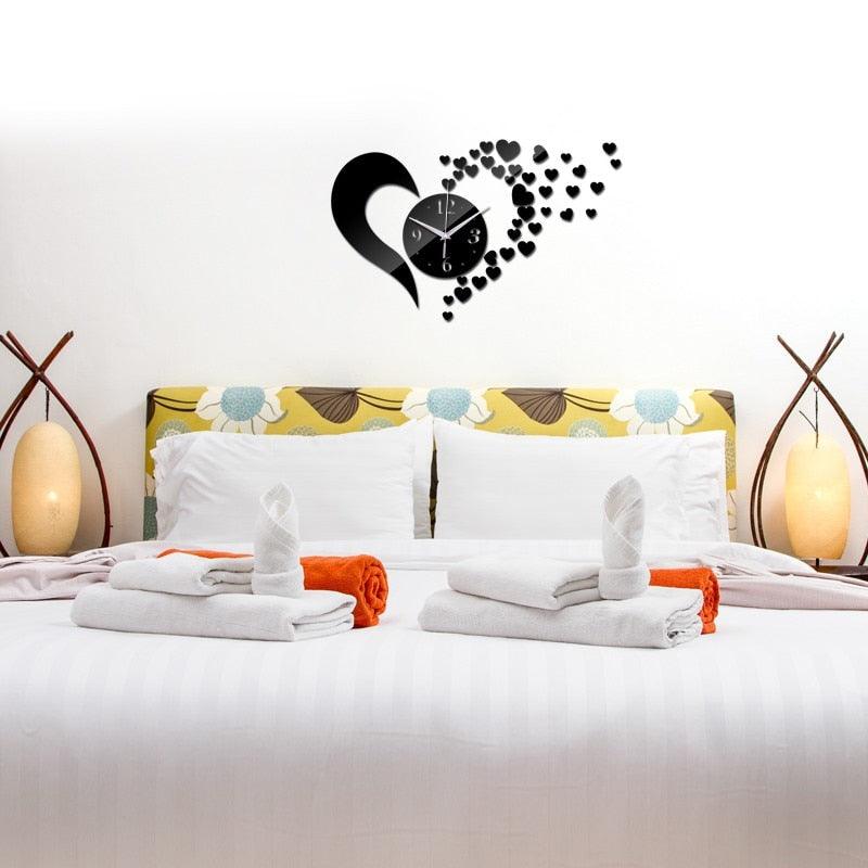 Stevvex wall clock art with black round clock and heart motif on white wall on Tampa Home & Garden Store