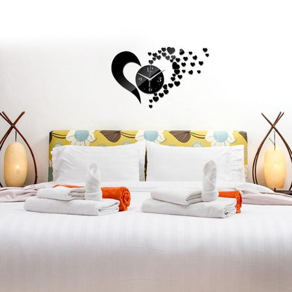 Stevvex wall clock art with black round clock and heart motif on white wall on Tampa Home & Garden Store