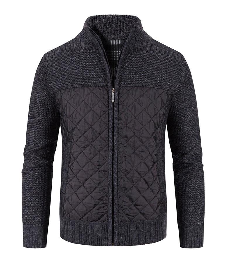 Stevvex men's quilted zip cardigan-style jacket with knit sleeves in charcoal on Tampa Home & Garden Store
