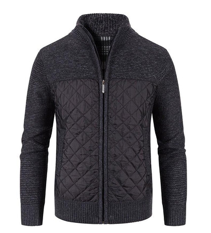 Stevvex men's quilted zip cardigan-style jacket with knit sleeves in charcoal on Tampa Home & Garden Store