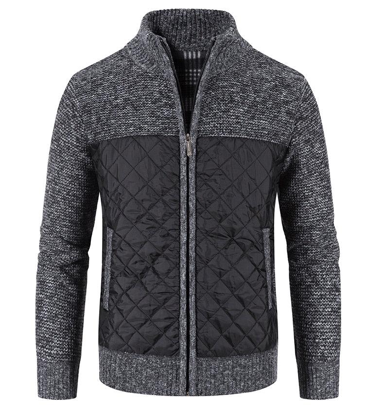 Stevvex men's quilted cardigan jacket with black diamond front and gray sleeves front-zip on Tampa Home & Garden Store