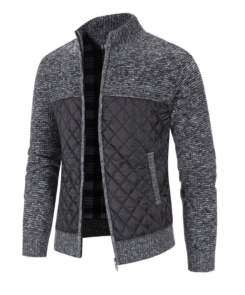 Men's quilted jacket with grey knit sleeves, stand collar, zip front, side pockets Stevvex on Tampa Home & Garden Store