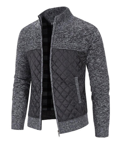 Men's quilted jacket with grey knit sleeves, stand collar, zip front, side pockets Stevvex on Tampa Home & Garden Store