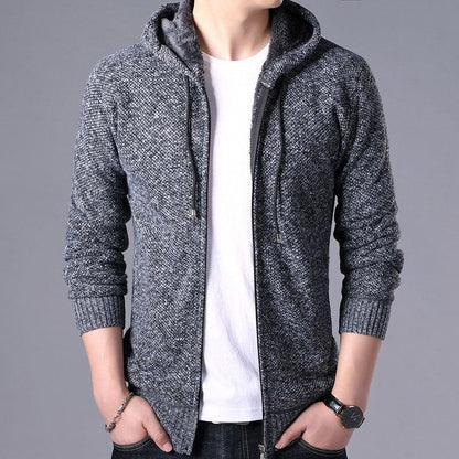 Men's grey knit zip hoodie fleece jacket with hood, lightweight casual Stevvex on Tampa Home & Garden Store