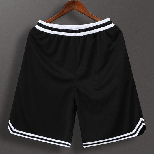 Stevvex men's black basketball shorts with white elastic waistband and white striped hem on Tampa Home & Garden Store