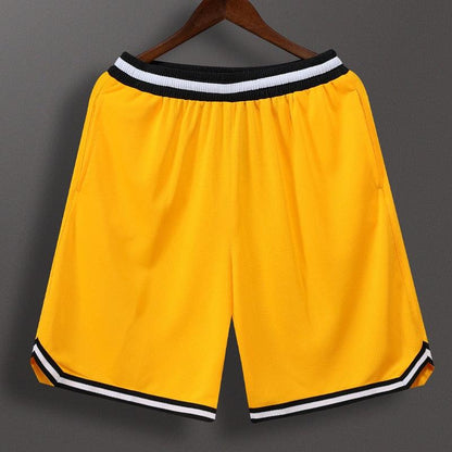 Basketball shorts yellow with black-white striped waistband, quick-dry men's athletic shorts on Tampa Home & Garden Store