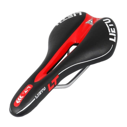 Stevvex ergonomic bicycle saddle memory foam, black/red PU leather, steel rails on Tampa Home & Garden Store