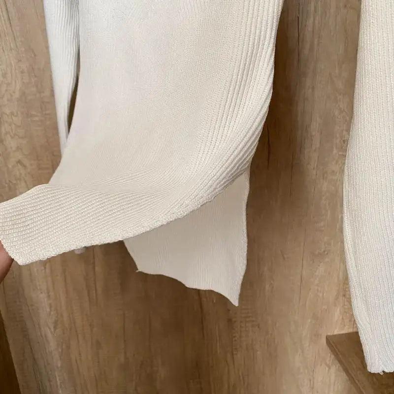 Stevvex cream knit sweater with ribbed texture and long sleeves on Tampa Home & Garden Store