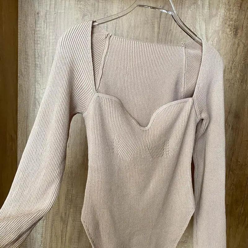 Beige ribbed knit long-sleeve women's pullover sweater with heart motif on Tampa Home & Garden Store