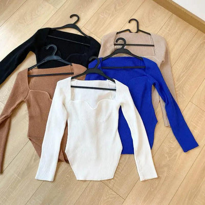 Square-collar ribbed-knit pullovers by Stevvex, women's long sleeves, 6-pcs on hangers on Tampa Home & Garden Store
