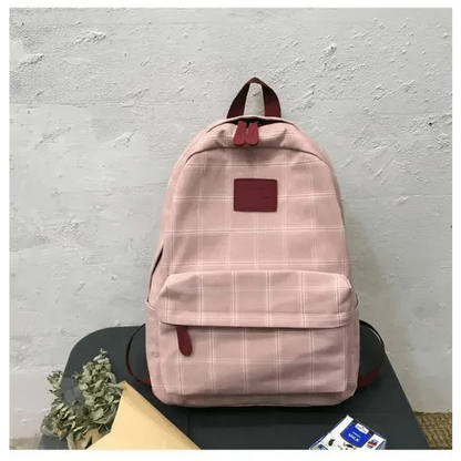 New casual school bag for women and girls pink plaid backpack with front zip pocket on Tampa Home & Garden Store