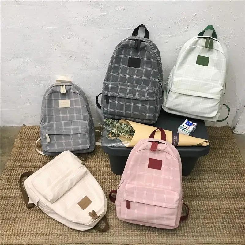 Backpacks Stevvex plaid school backpacks set of six in gray, dark gray, white, cream and pink on Tampa Home & Garden Store