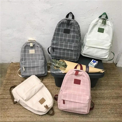 Backpacks Stevvex plaid school backpacks set of six in gray, dark gray, white, cream and pink on Tampa Home & Garden Store