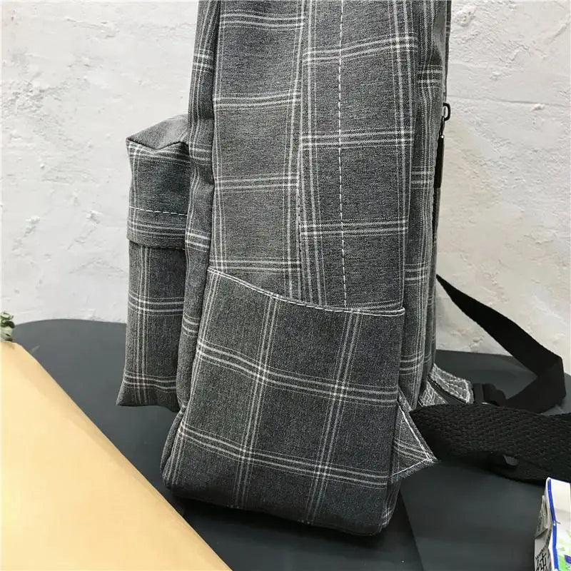 New casual school bag Stevvex gray plaid backpack with side pocket for teens on Tampa Home & Garden Store