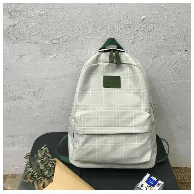 School backpack Stevvex striped plaid with front pocket and green accents for teen girls on Tampa Home & Garden Store