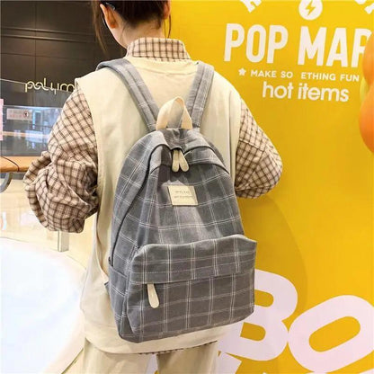 New Casual School Bag Stevvex grey plaid striped backpack with front pocket for teens on Tampa Home & Garden Store