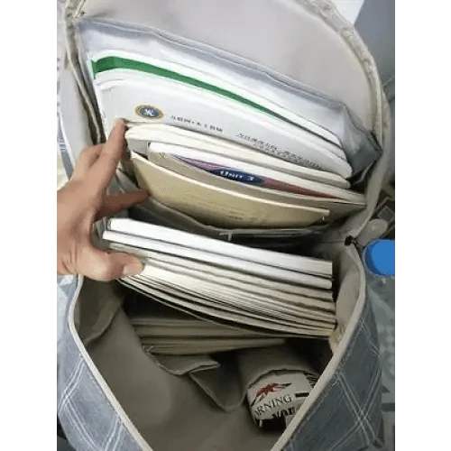Stevvex casual school backpack gray plaid exterior with organized folders and notebooks inside on Tampa Home & Garden Store