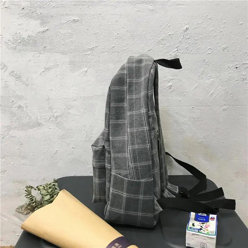Stevvex gray plaid school backpack ALU92976DEF for women and teens with side pocket on Tampa Home & Garden Store