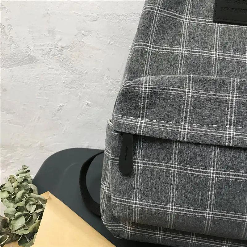 New Casual School Bag Stevvex gray plaid backpack with front zip pocket for teens and women on Tampa Home & Garden Store