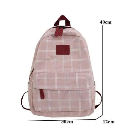 Stevvex pink plaid school backpack with pocket, red zipper pulls, top handle for teen girls on Tampa Home & Garden Store