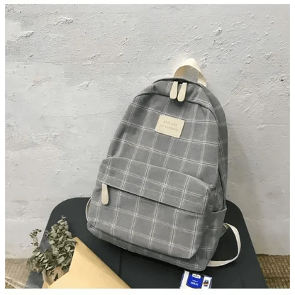 Stevvex gray plaid school backpack for women and girls with front pocket on Tampa Home & Garden Store