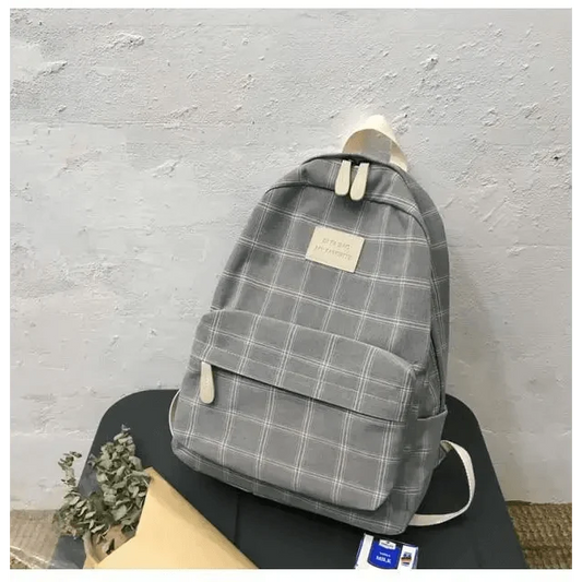 Stevvex gray plaid school backpack for women and girls with front pocket on Tampa Home & Garden Store