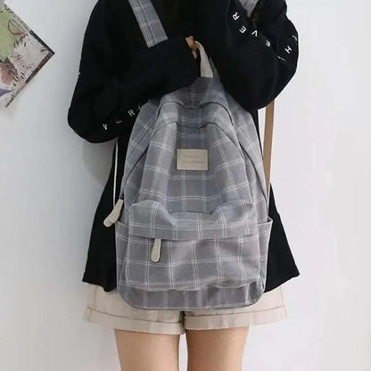 Stevvex gray plaid school backpack ALU92976DEF with front pocket for women and teens on Tampa Home & Garden Store