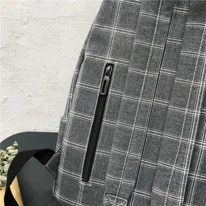 Stevvex striped gray plaid school backpack ALU92976DEF with vertical zip pocket on Tampa Home & Garden Store
