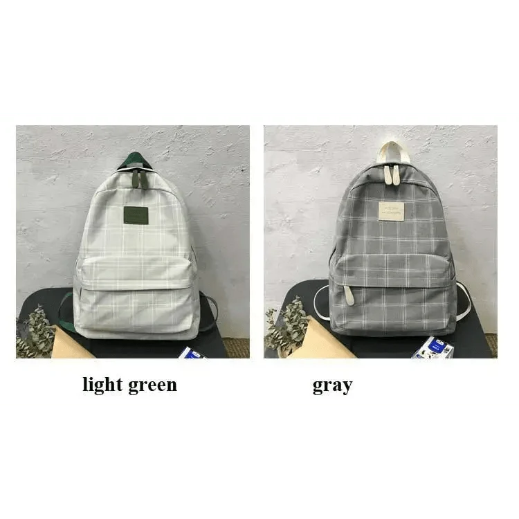 Stevvex striped plaid backpacks, two light green and gray, front pocket, top handle on Tampa Home & Garden Store