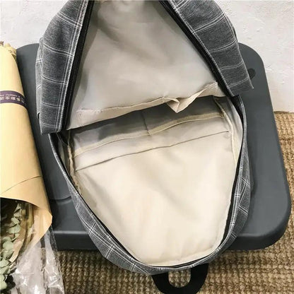 Stevvex ALU92976DEF gray plaid school backpack with beige lining and inner pocket on Tampa Home & Garden Store