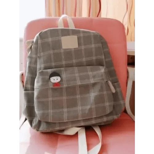Backpack Stevvex grey plaid school backpack with front pocket and cute patch on Tampa Home & Garden Store
