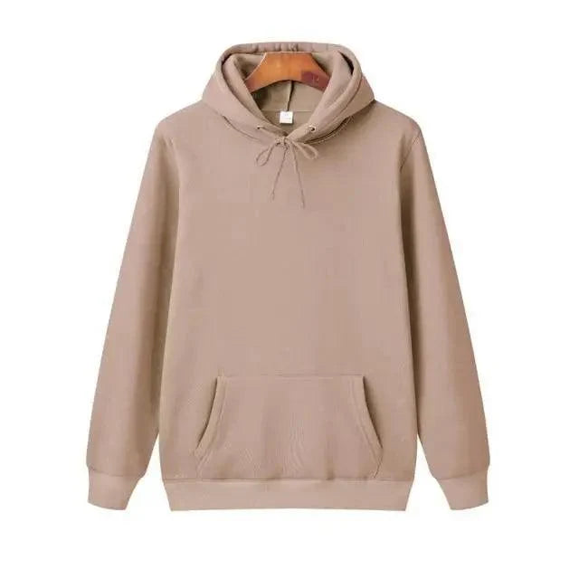 Stevvex beige fleece hoodie pullover with drawstring hood and front kangaroo pocket on Tampa Home & Garden Store