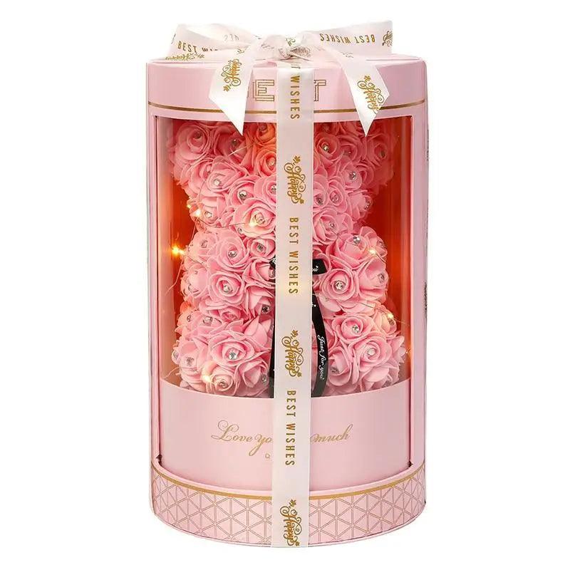 Charming Diamond Rose Bears 40cm pink artificial rose teddy bears in gift box by Stevvex on Tampa Home & Garden Store