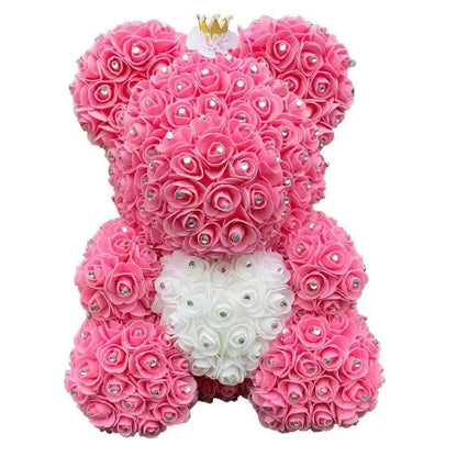 40cm pink rose bear with white rose heart centerpiece, artificial flower teddy on Tampa Home & Garden Store