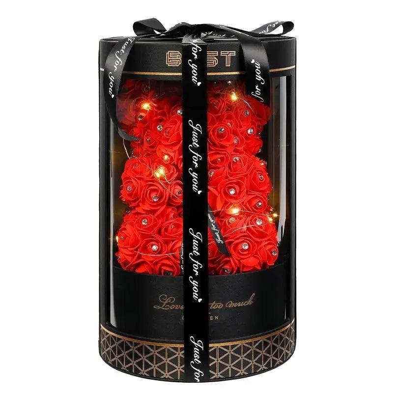 Stevvex 40cm Diamond Rose Bears red rose teddy in black gift box with ribbon and LEDs on Tampa Home & Garden Store