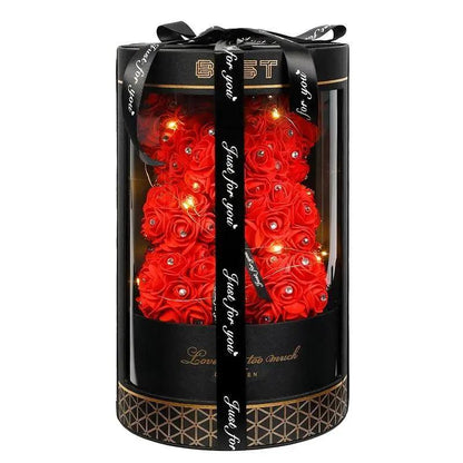 Stevvex 40cm Diamond Rose Bears red rose teddy in black gift box with ribbon and LEDs on Tampa Home & Garden Store