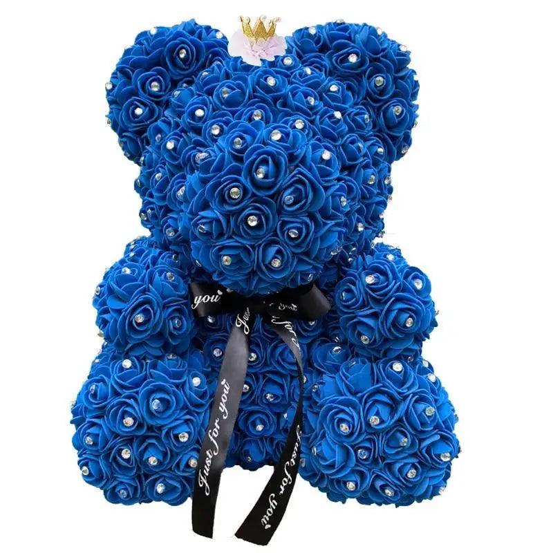 Blue diamond rose bear 40cm, artificial roses with rhinestones and black ribbon Stevvex on Tampa Home & Garden Store