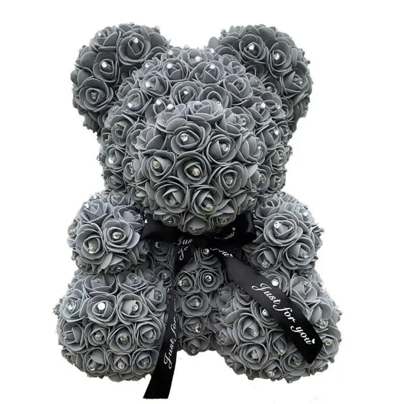 Charming Diamond Rose Bears 40cm gray rose teddy with black ribbon Stevvex on Tampa Home & Garden Store