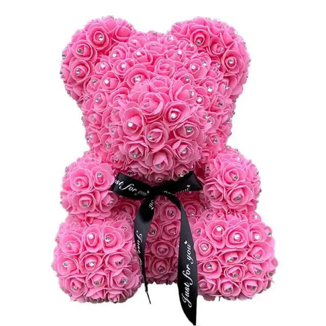 New Charming Diamond Rose Bears 40cm pink artificial rose teddy bear Stevvex for gifting on Tampa Home & Garden Store