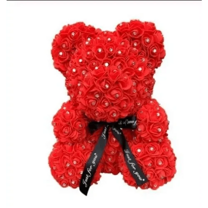 Diamond Rose Bear 40cm red rose-covered teddy with pearl accents and black ribbon bow Stevvex on Tampa Home & Garden Store