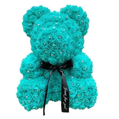 Turquoise diamond-rose teddy bear 40cm by Stevvex with jeweled accents on Tampa Home & Garden Store