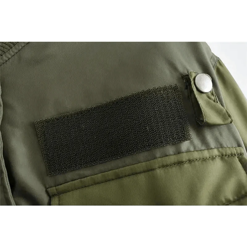 Stevvex women's bomber jacket olive green with Velcro patch and snap tab on Tampa Home & Garden Store